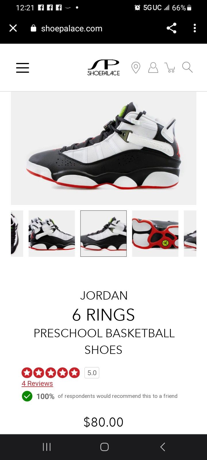 Jordan 6 Rings Size 2Y
