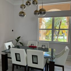 Modern crackle glass dining table: Havertys 