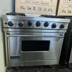 Viking 36”Wide Dual Fuel Range Stove In Stainless Steel With Griddle 