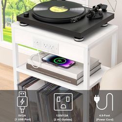 NEW White 3-Tier Side Table w/ Storage – Still in Box