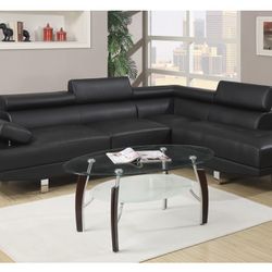 Black Faux Leather Sectional Sofa 