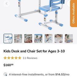 Kids Functional Desk and Chair Set, Ergonomic Height Adjustable Children School Study Desk with Tilt Desktop, Book Stand, LED Light, Metal Hook