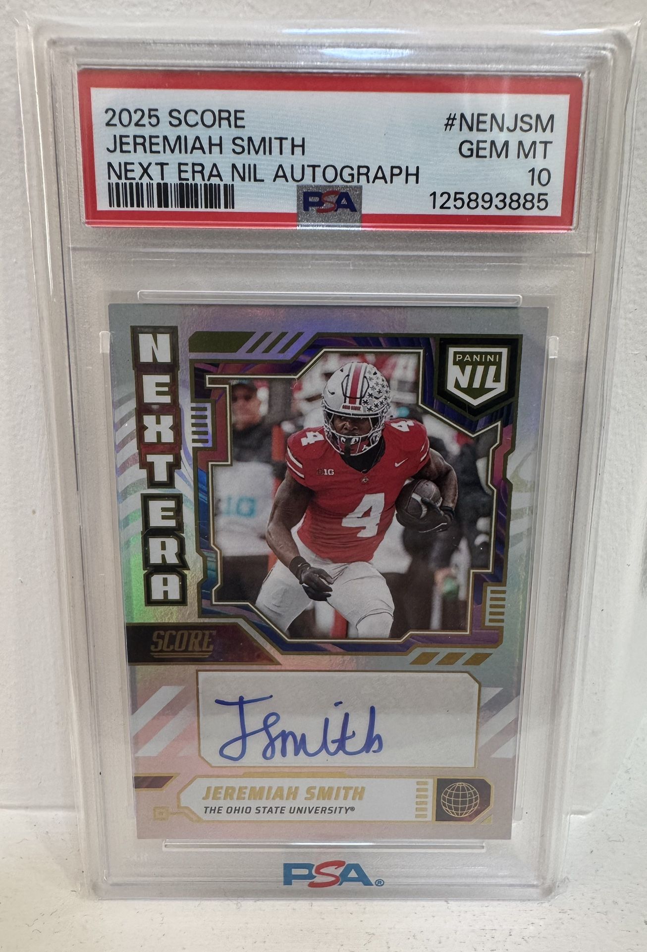 JEREMIAH SMITH 2025 Panini Score Next Era NIL Auto Ohio State PSA 10 GEM 