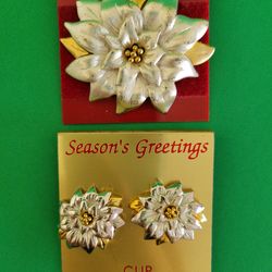 Vintage Poinsettia Brooch and Clip-on Earrings