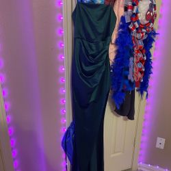 Green Satin Formal Maxi Dress