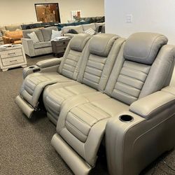 Real Leather Power Recliner Sofa
