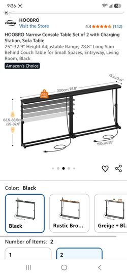 HOOBRO Narrow Console Table with Charging Station, Black