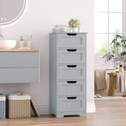 Modern Bathroom Cabinet, Free Standing Storage Cabinet with 5 Drawers Organizer Unit for Living Room Bedroom, Grey