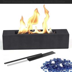 Poofzy Table Top Firepit, Indoor Fire Pit Tabletop Concrete, Portable Ethanol Tabletop Fireplace w/Decorative Stones Outdoor for Patio Home Decor