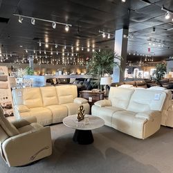Beige Power Reclining Sofa And Loveseat