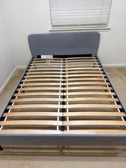 IKEA grey bed frame and 2 night stands