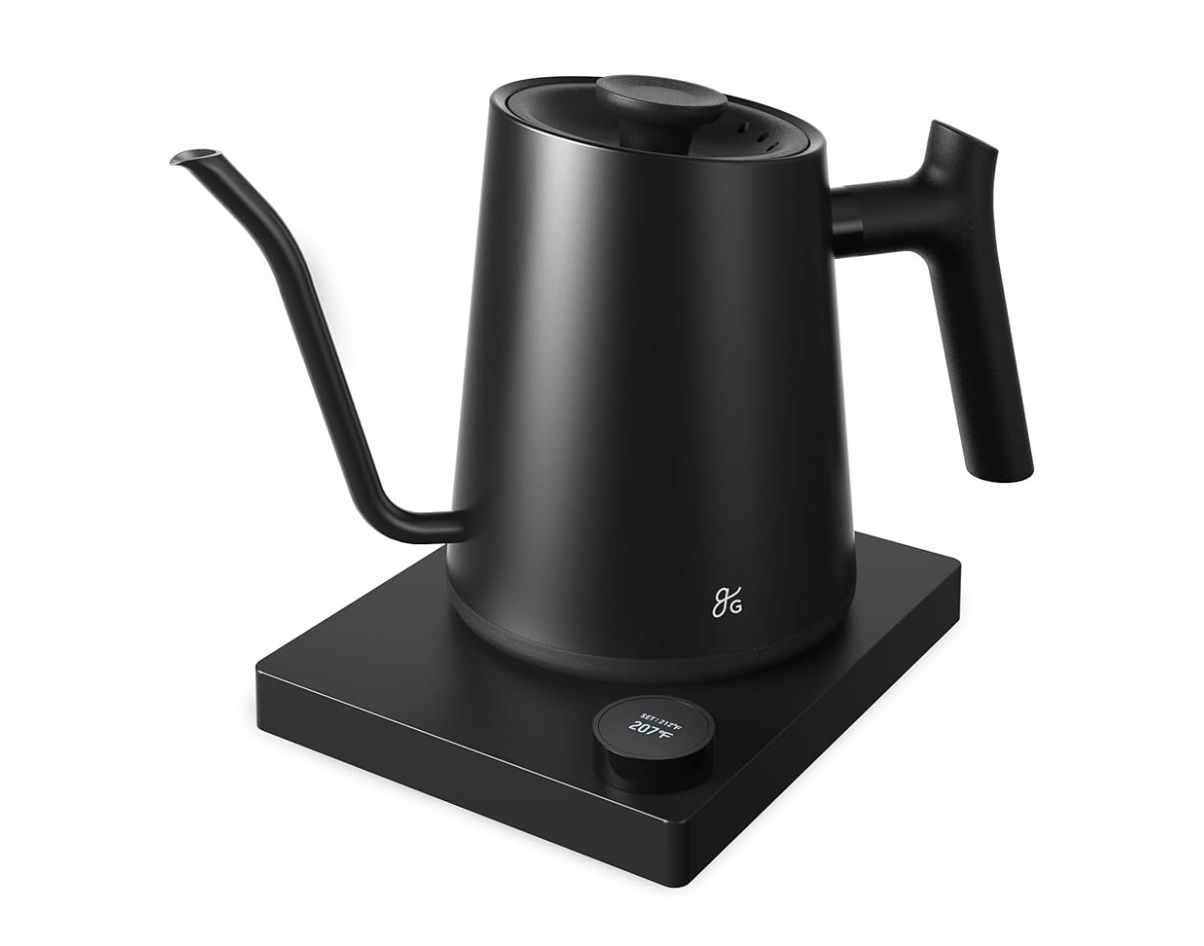 Greater Goods Electric Gooseneck Kettle, 1200W Stainless Steel with Precision Temperature Control, Fast Boil, BPA-Free, Ideal for Pour Over Coffee and