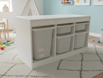 IKEA TROFAST White Plastic Bin Storage Unit Some Wear See Pics. Bins have lids. Retails $94.99