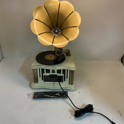 Vintage Phonograph Speaker Gramophone Speaker Dual Speaker Type C Charging HiFi Sound for Mobile Phones (White) 