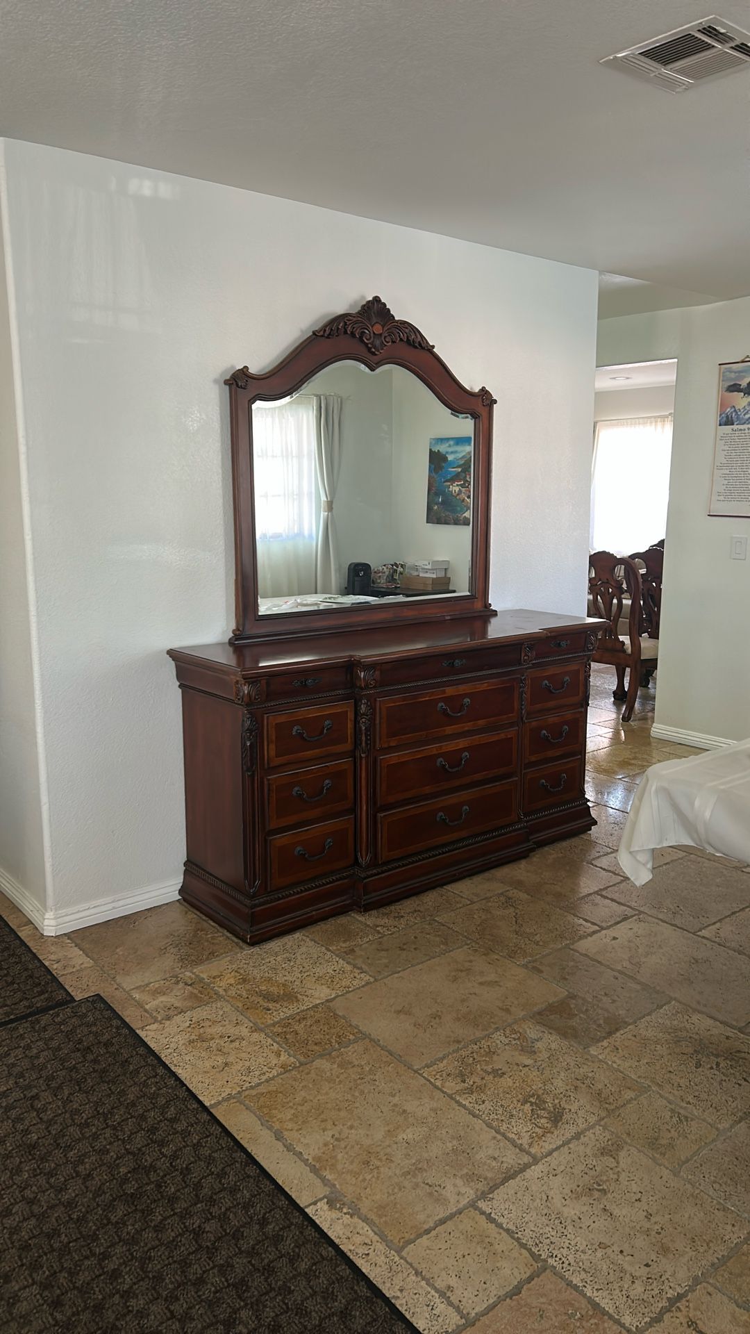 12 Drawer Dark Wood Dresser and Mirror