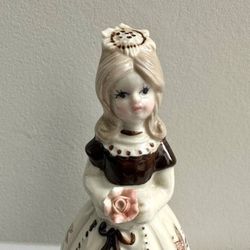 Vintage Victorian Lady Hand Painted Porcelain Figurine Bell