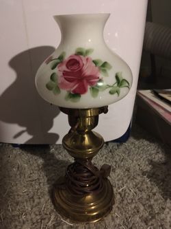 Vintage brass lamp glass rose shade