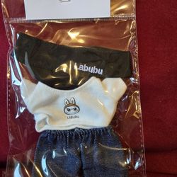 Labubu Visor, Jeans, White Shirt Outfit (Clothing Only, Doll Not Included)