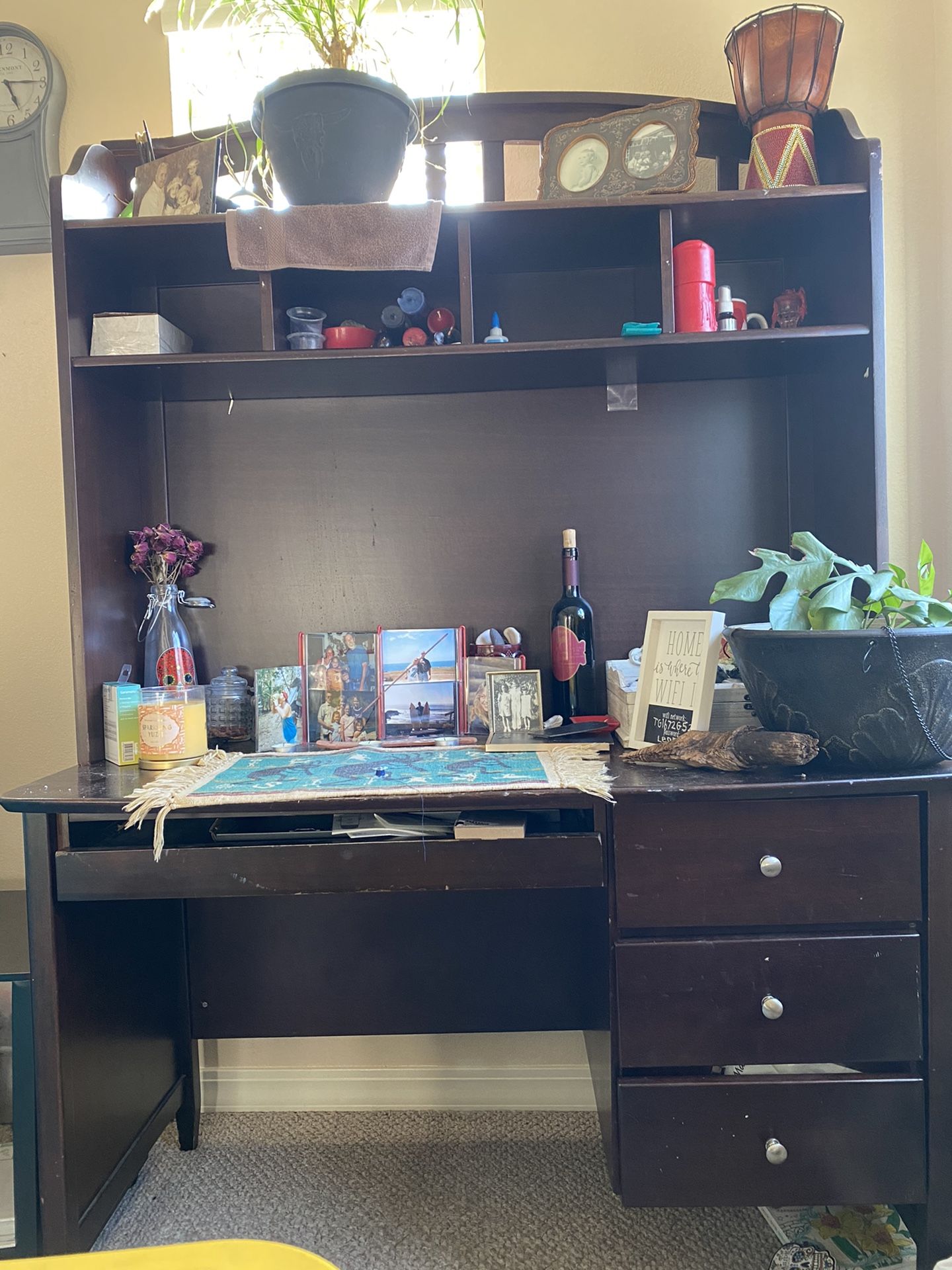 Large Solid Dark Wood Hutch Desk