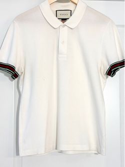 Gucci Men’s White Polo Shirt White Short Sleeve Logo Collard Trim Green/Red Size M (48)