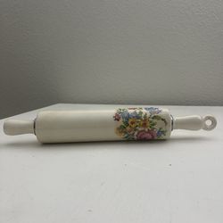 Vintage French Cottage Core Farmhouse Country Ceramic Floral Rolling Pin