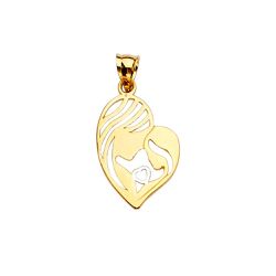 14k Solid Gold Mother’s Day Gift Heart Mother Daughter Pendant