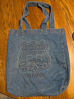 Vintage 90s Route 66 Arizona XL Denim Tote Bag