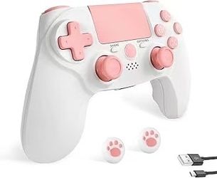 Brand new in box linhugame Controller Wireless for PS-4,Compatible with PS-4/PC/IOS-Pink Hall Effect Joysticks/USB-C Cable/800mAh Battery/6-Axis Gyro/