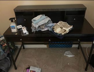Dark Brown Wood Desk with Hutch