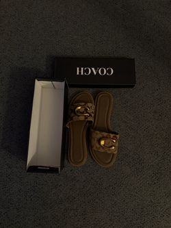 Coach Signature Slide Sandals with Gold Hardware