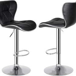 Adjustable Swivel Barstools Set of 2, PU Leather Shell Back Tall Stools Set