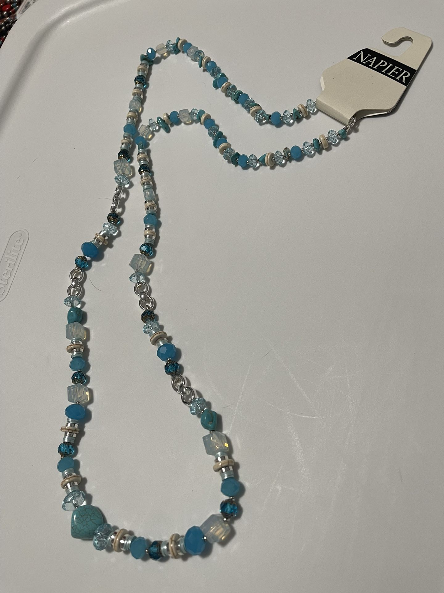 Napier Turquoise Crystal Blue 38” Necklace