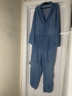 & Denin  Unisex Blue Denim Cotton Mechanic Coveralls Jumpsuit Long Sleeve US M