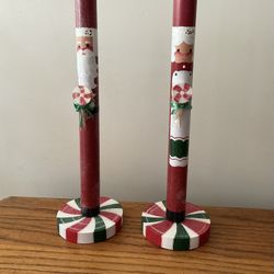  Set of 2 Christmas Candle Holders Santa & Mrs Clause New