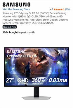 Samsung 27” Odyssey OLED G6 (G60SD) 360hz
