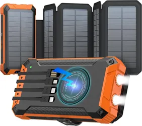 SOARAISE Solar Power Bank 48000mAh Wireless Portable Charger with 4 Cables | Solar Charger with 4 Solar Panels, 48000mAh High Capacity, PD QC 3.0 Fast