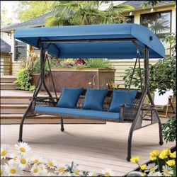 New Outdoor Patio Porch Swing with Adjustable Canopy Cup Holder Thick Cushions