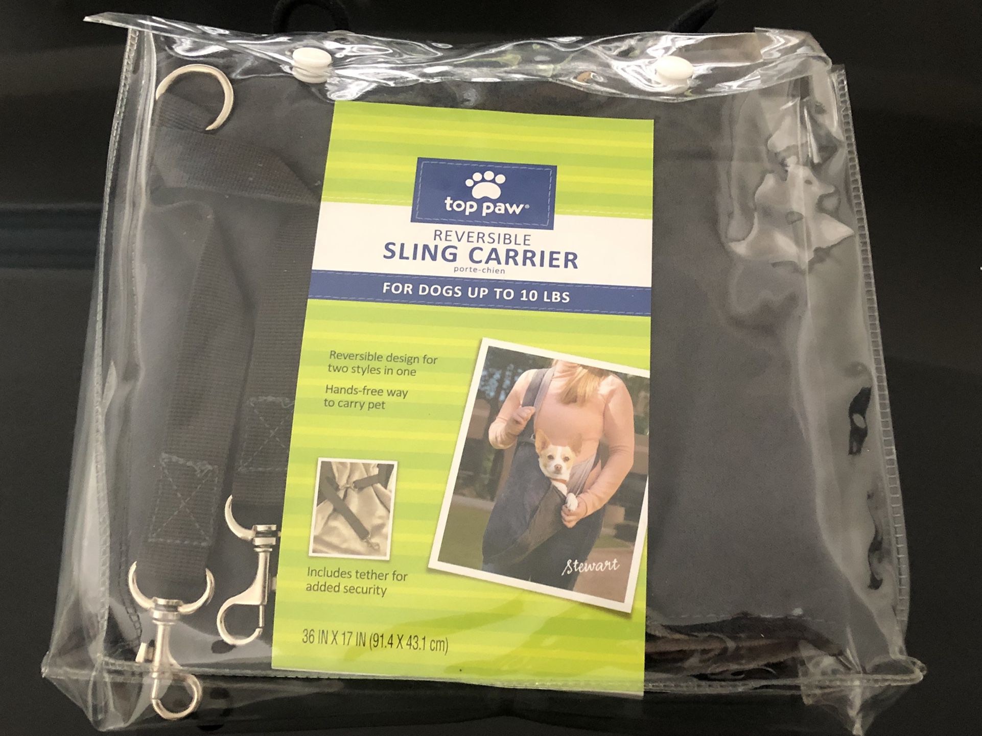 Top Paw - Reversible Dog Sling Carrier - Dogs Up to 10 Pounds - Gray