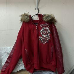 Red Leather PellePelle Zip Up Jacket 