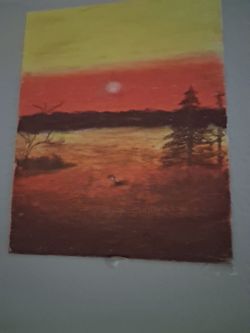 Original Sunset Landscape Painting on Paper