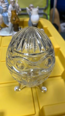Bohemian Crystal egg shaped lidded dish