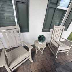 2 X Outdoor Rocking Chairs With Small Table. 