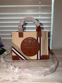 NWT Tory Burch Fleming Convertible Shoulder Bag Striped Canvas Leather Crossbody