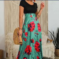 Flower Print Color Block Dress