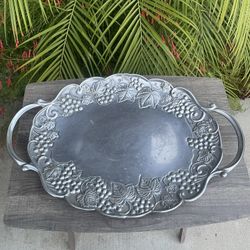 Lenox Grape & Vine Pattern 23 1/2" Pewter Tray Platter With Handles