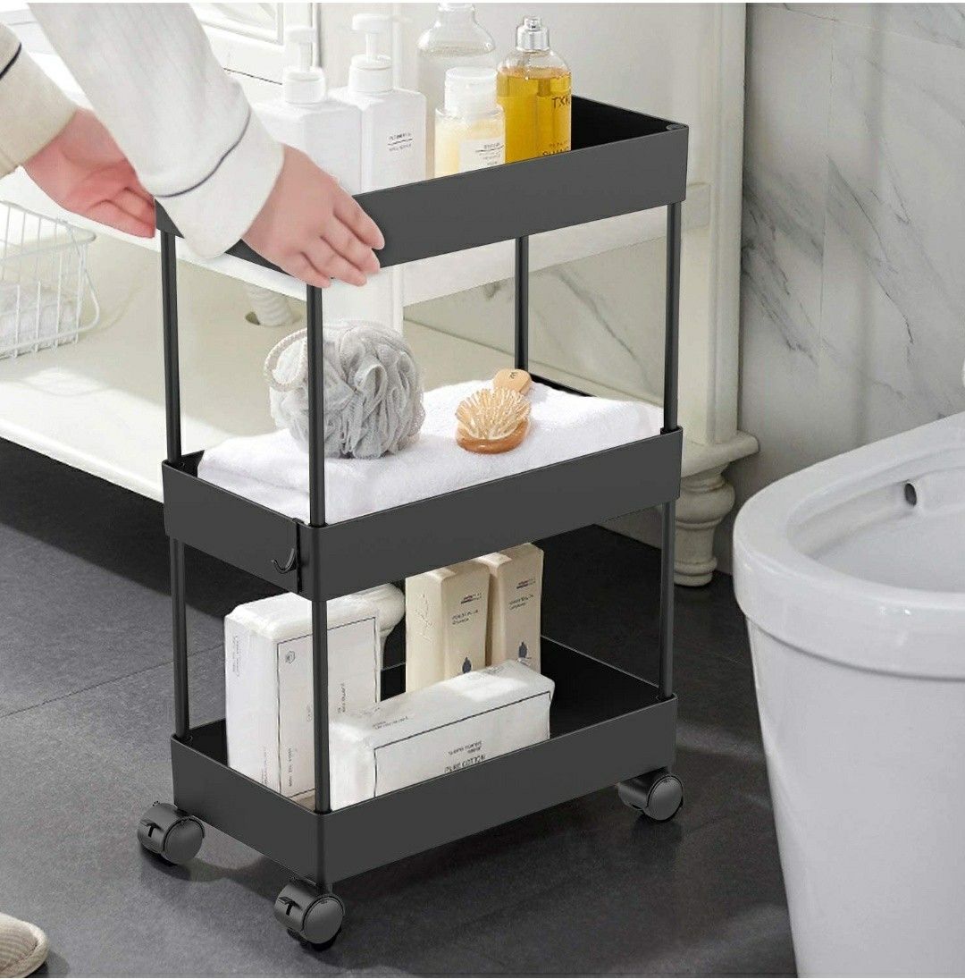 Moveable 3 Tier Storage Cart Rolling Utility Cart for Bathroom, Kitchen