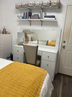 White LED Vanity and Chair $200