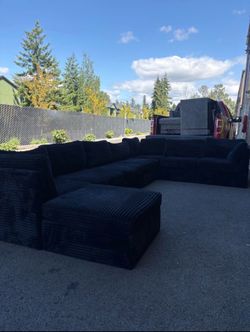 Oversized Modular Corduroy Sectional with Ottoman - Black
