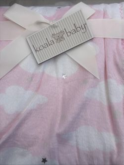 Koala Baby pink with white clouds baby blanket
