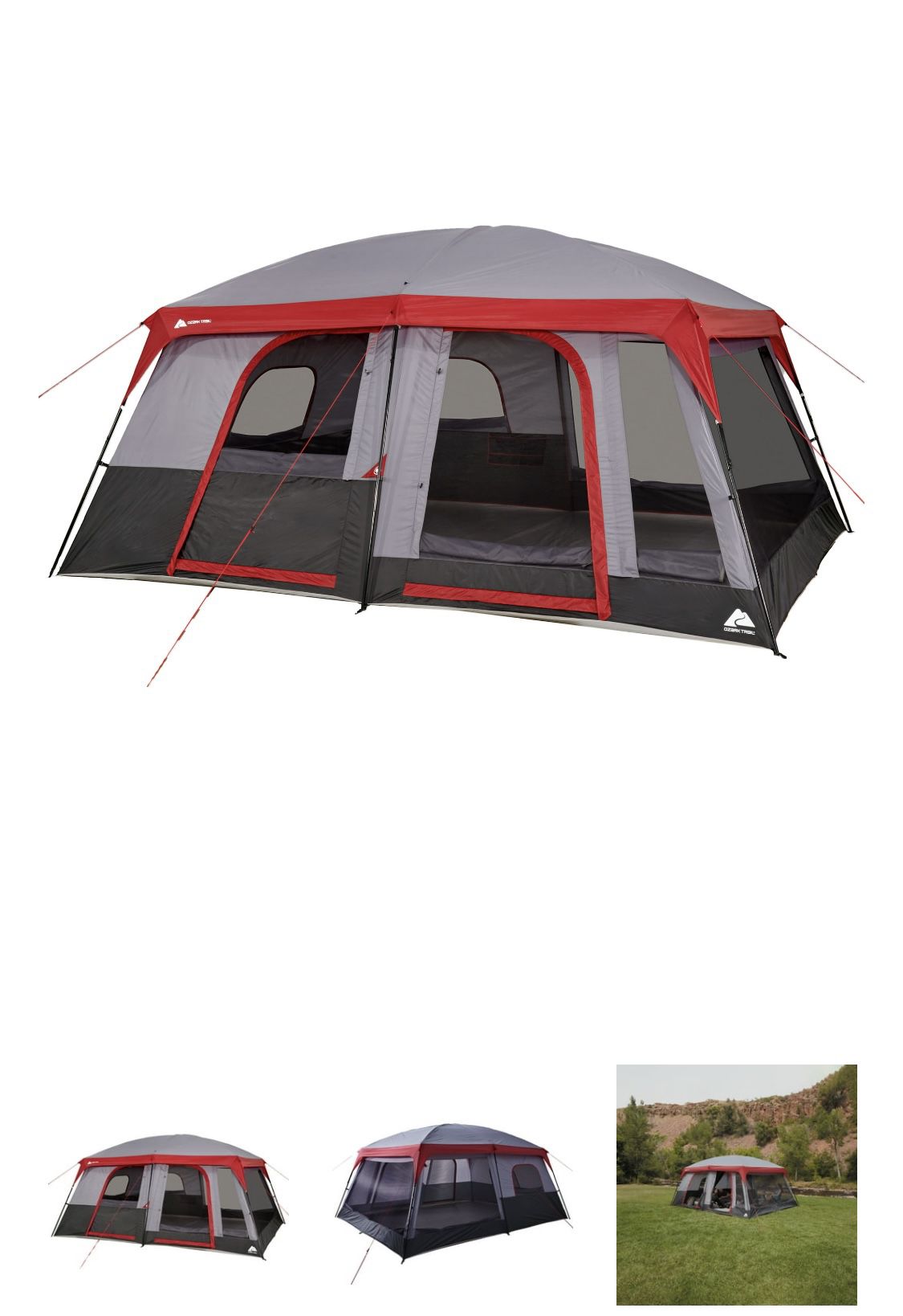 The Ozark Trail 12-Person Cabin Tent with Convertible Screen Room provides plenty of room for a large family or group camp 